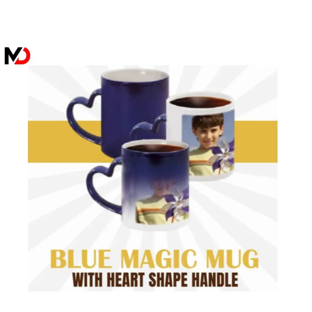 Blue Magic Mug With Heart Shape Handle